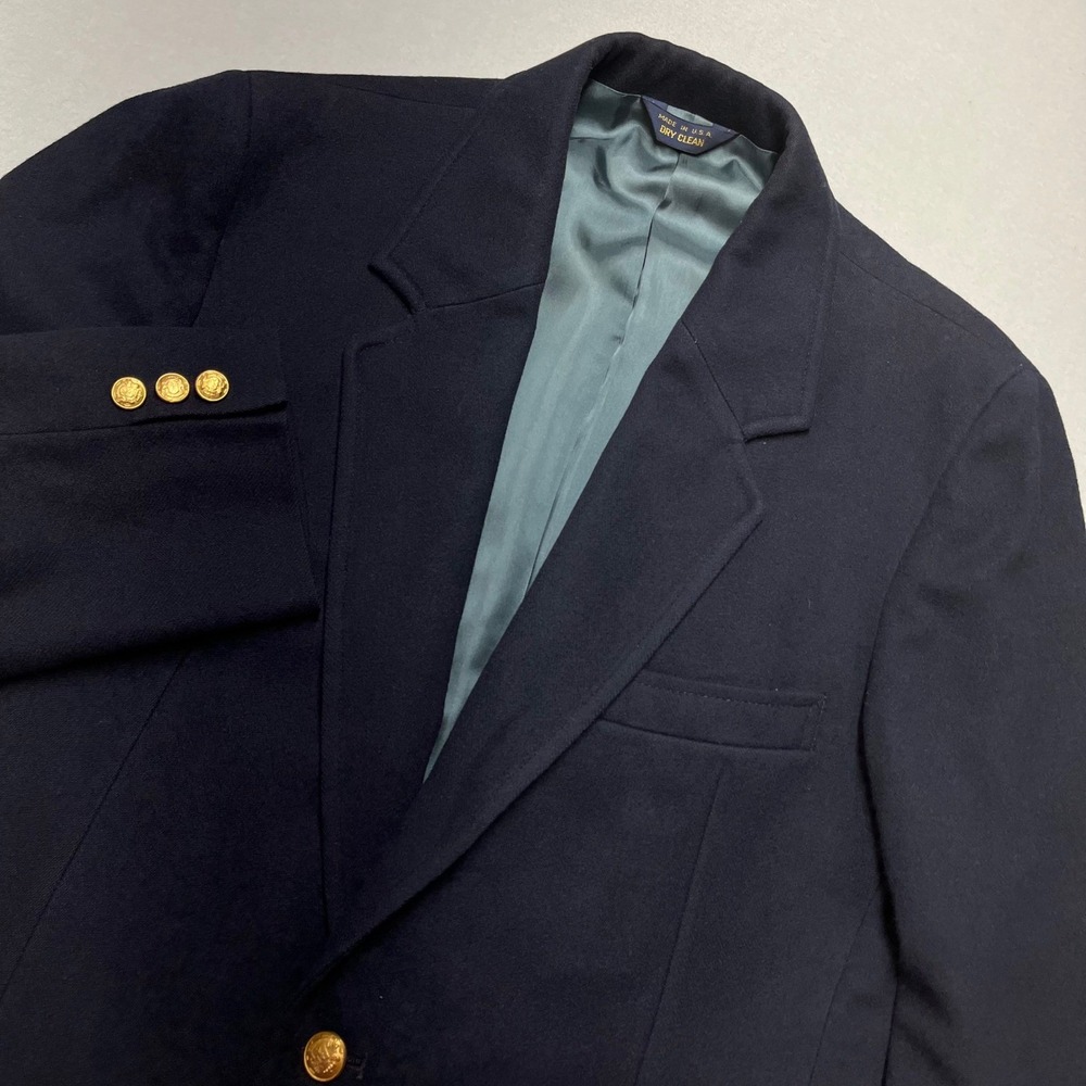 VTG 70's Pendleton Gold Button Blazer 100% Virgin Wool Coat Suit Jacket Navy 40L